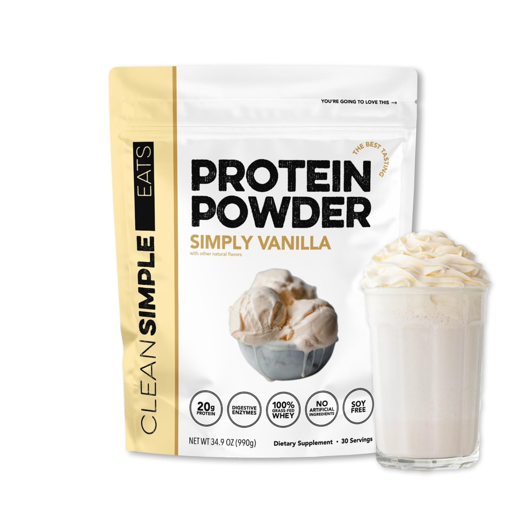 청결한 간단한 식사 Whey 단백질 분말, 단순히 바닐라 풍미 자연적인 감미롭고, Digestive 효소 & 인공 성분 없음, 글루텐 자유로운, 30의 서빙을 가진 100% 잔디에 의하여 먹인 단백질 분말