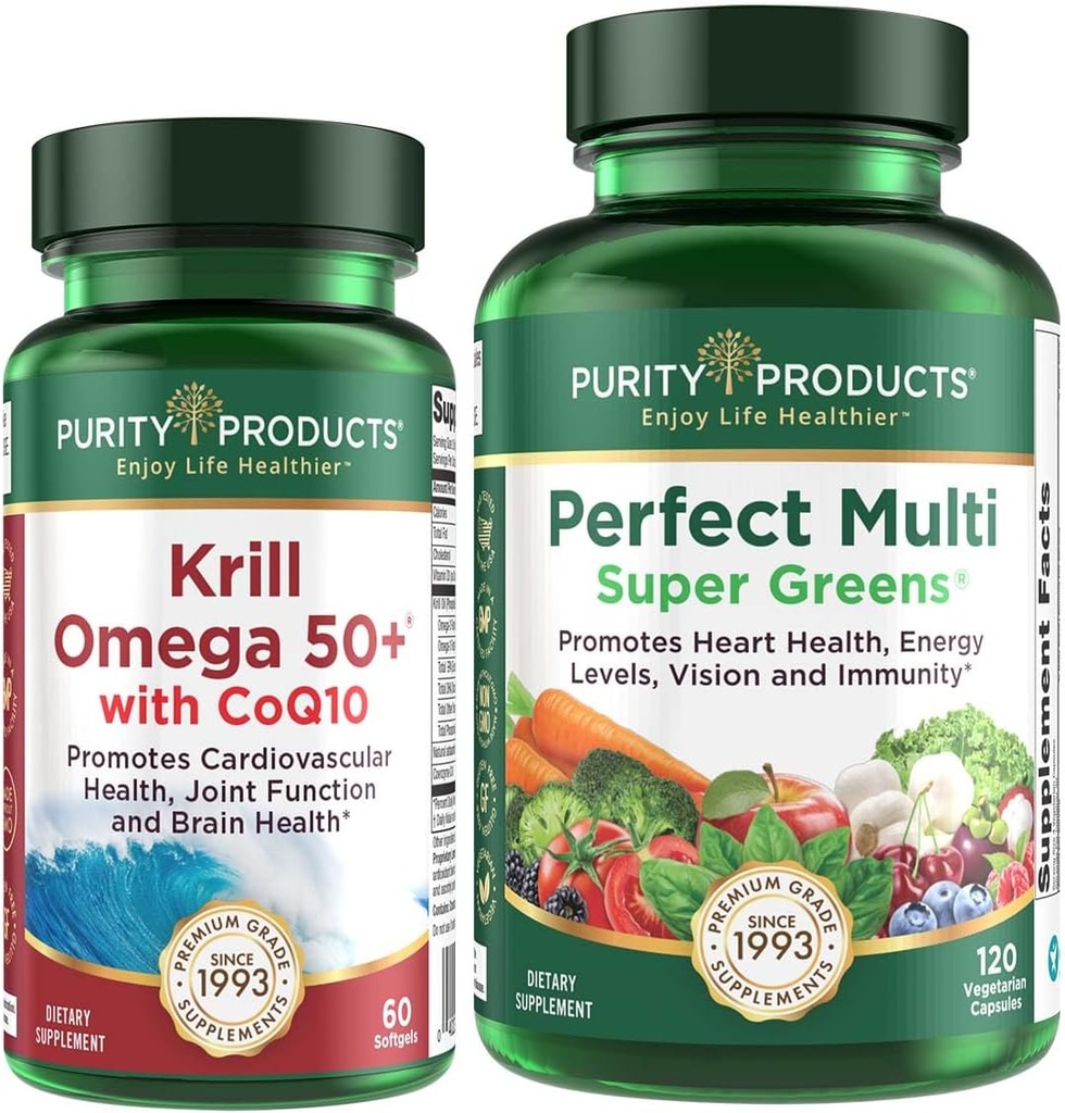 순도 제품 번들 - Krill Omega 50 + CoQ10 + 완벽한 멀티 그린
