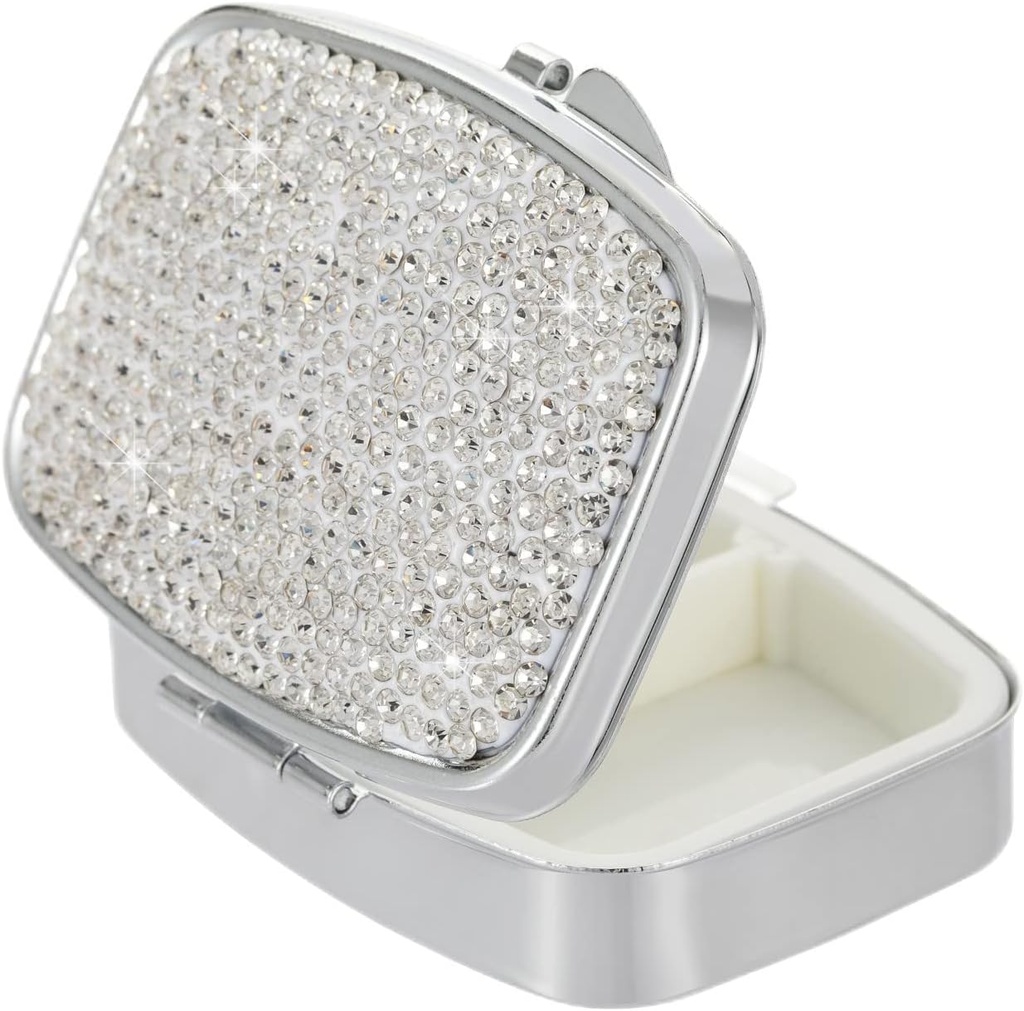 포켓 Pharmacy Bling 2 Compartment Medicine 주최자 포켓 (실버)을위한 소형 Pill Container Travel Pill Box Case