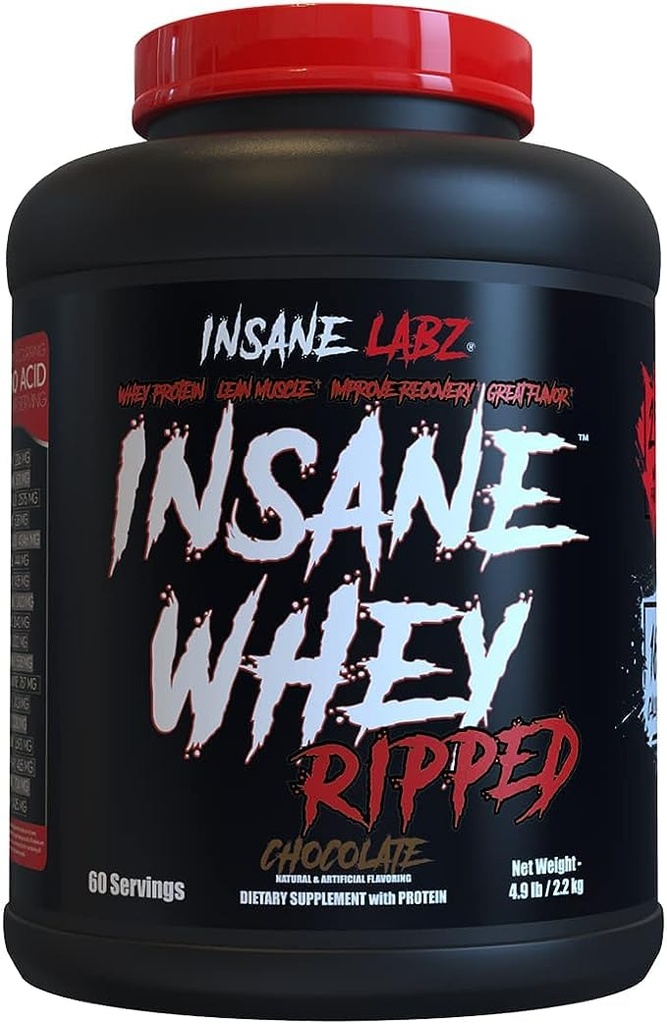 Insane Labz Insane Whey Ripped, L-Carnitine 및 CLA 오일 분말, 5lbs 60 서빙, 초콜릿을 가진 Lean 근육 건물 단백질
