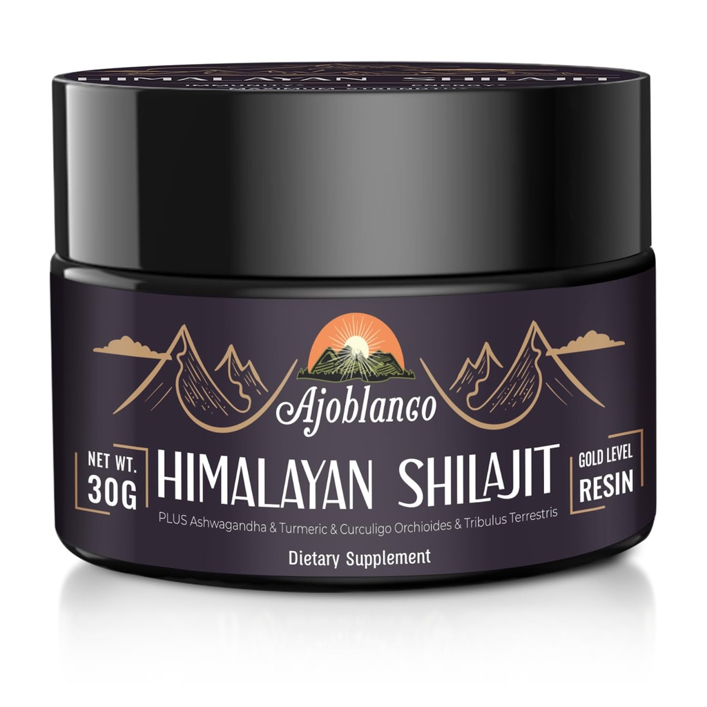 Ajoblanco 600mg 자연적인 Himalayan 유기 Shilajit 수지 - 에너지, 힘 & 면제를 위한 높은 힘에 있는 유기 Ayurvedic 혼합을 가진 Himalayan 금 Shilajit 수지, 1의 팩
