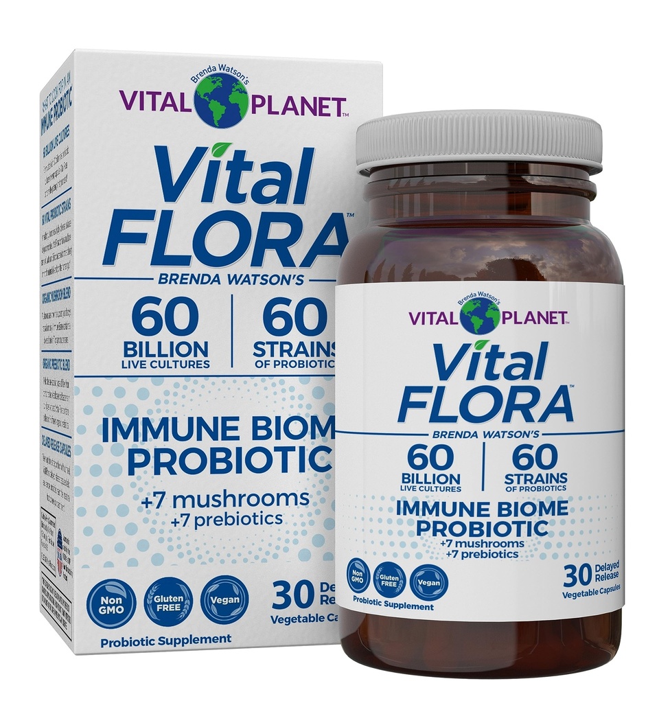 Vital Planet - Vital Flora Immune Support Probiotic, 60 억 CFU, Diverse Strains, Prebiotics, Digestive Health Probiotics와 유기 Mushroom 보충 혼합 여성과 남성 30 캡슐