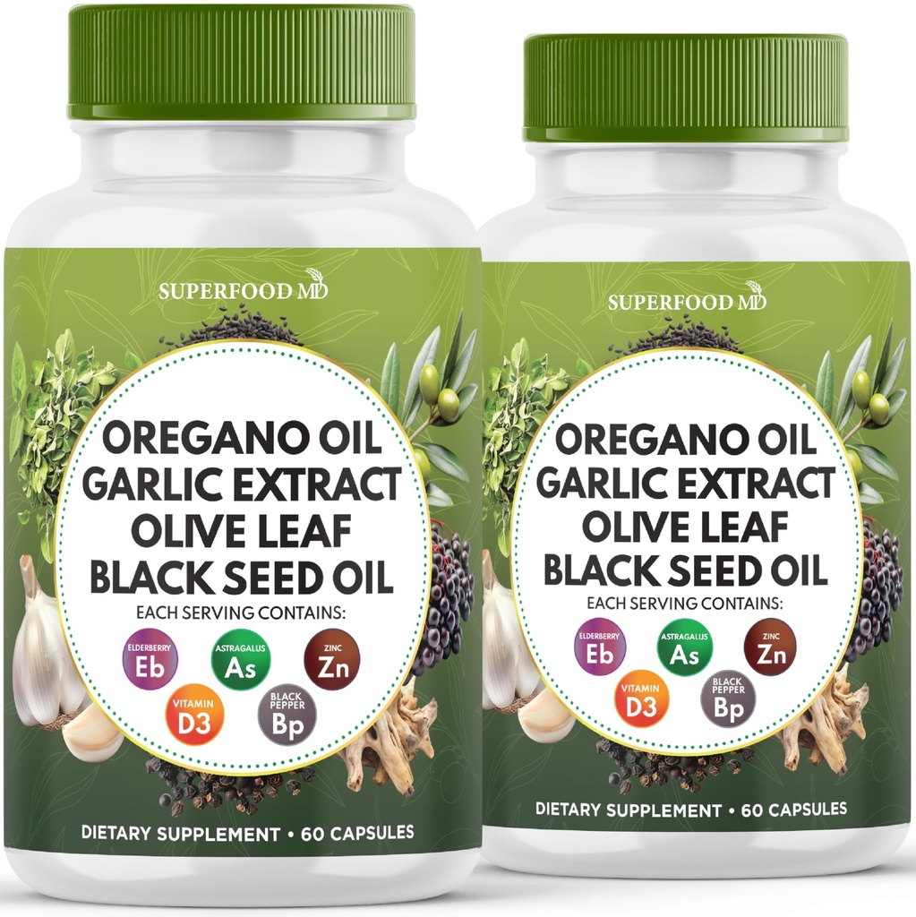 Oregano 기름, 마늘 추출물, 올리브 잎, 검정씨 기름, Astragalus 면역 지원 & 여성과 남자 120 조사를 위한 소화성 건강 보충교재