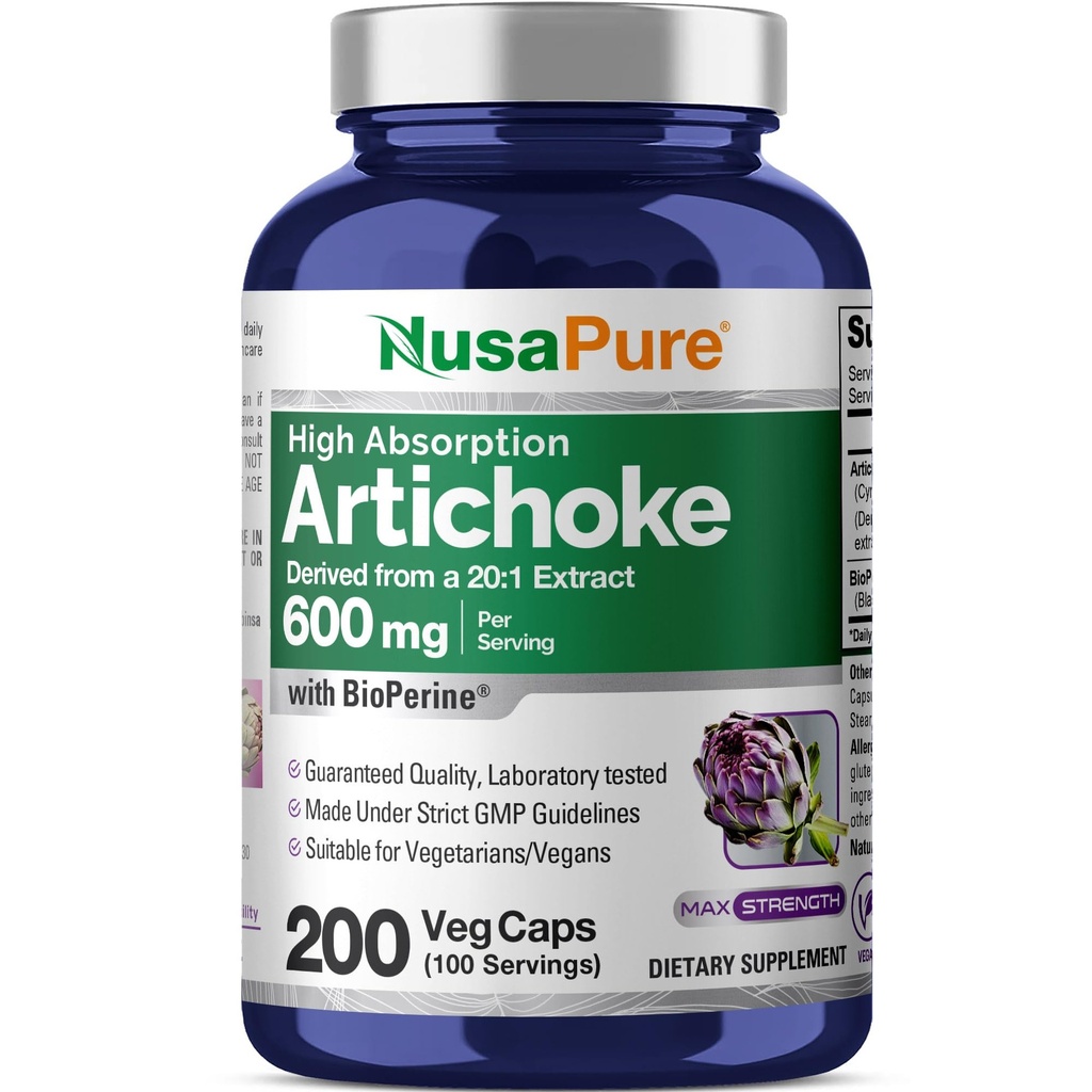 NusaPure Artichoke 20:1 추출물, 12,000mg 200 Veggie 모자 (비 GMO, 글루텐 무료)와 동등한 600 mg