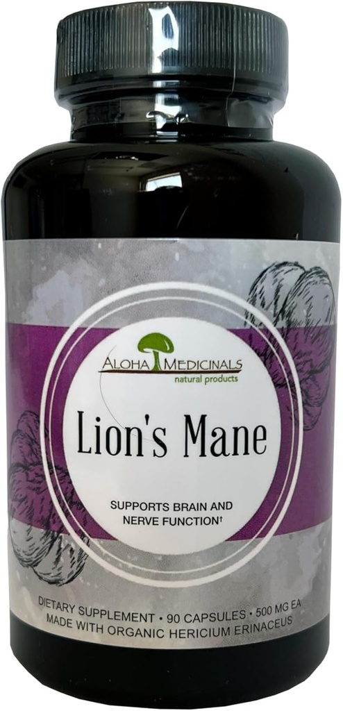 Aloha Medicinals 사자 Mane, 인증 유기 버섯 보충, 지원 메모리 및 농도, 팩 1, 90 캡슐 각각