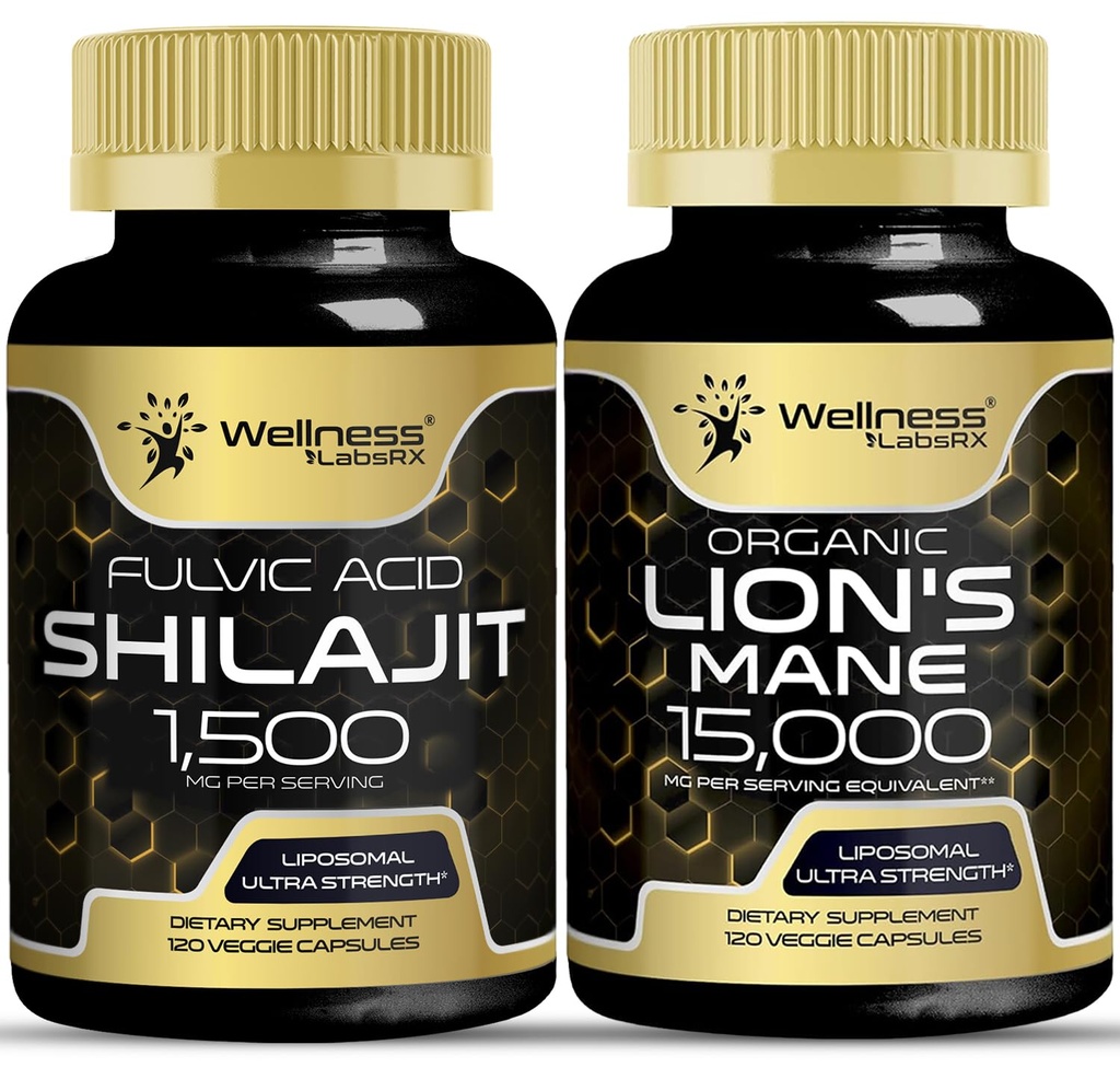 WELLNESS LABSRX 사자 Mane 보충 캡슐 Shilajit Himalayan 캡슐 | 번들