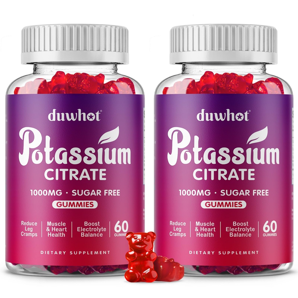 칼륨 구연산염 1000mg Gummies, 성인 여자 & 남자를 위한 칼륨 보충교재, 지원 다리 크림 & 근육 건강, 120 Chewables