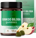 HERBAMAGinkgo Biloba Gummies - 뇌 지원을위한 120mg Ginkgo Biloba 허브 - Vegan, Non-GMO Brain Focus & Clarity 보충 - 90 Pectin 기반 Apple-Flavored Chews