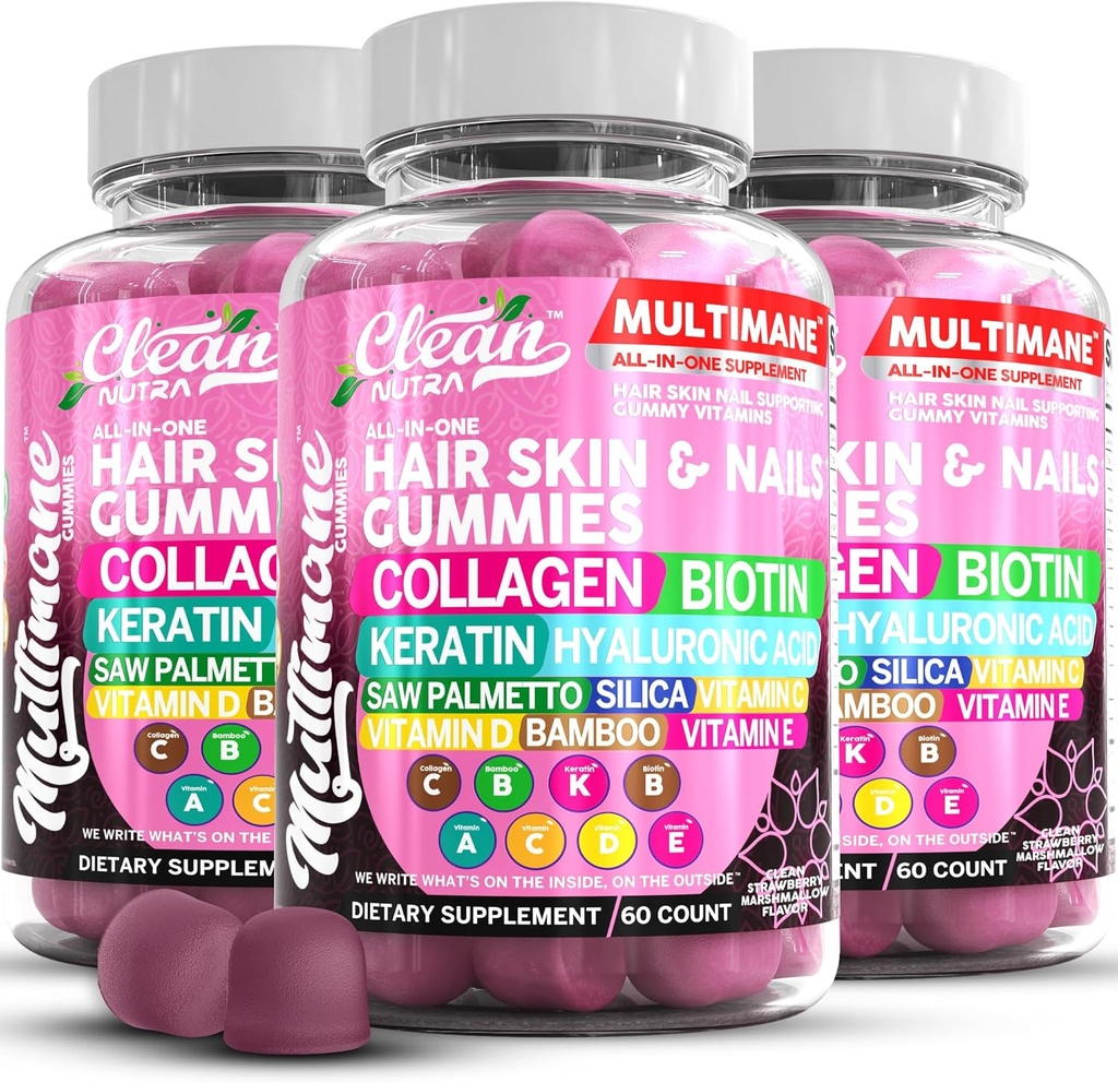 Biotin Keratin Hyaluronic 산 대나무 비타민 A C 비타민 D 비타민 E Folate를 가진 Multimane 교원질 Gummies는 청결한 Nutra에 의하여 Palmetto 실리카 B3 비타민 머리 피부와 못 Gummies를 보았습니다