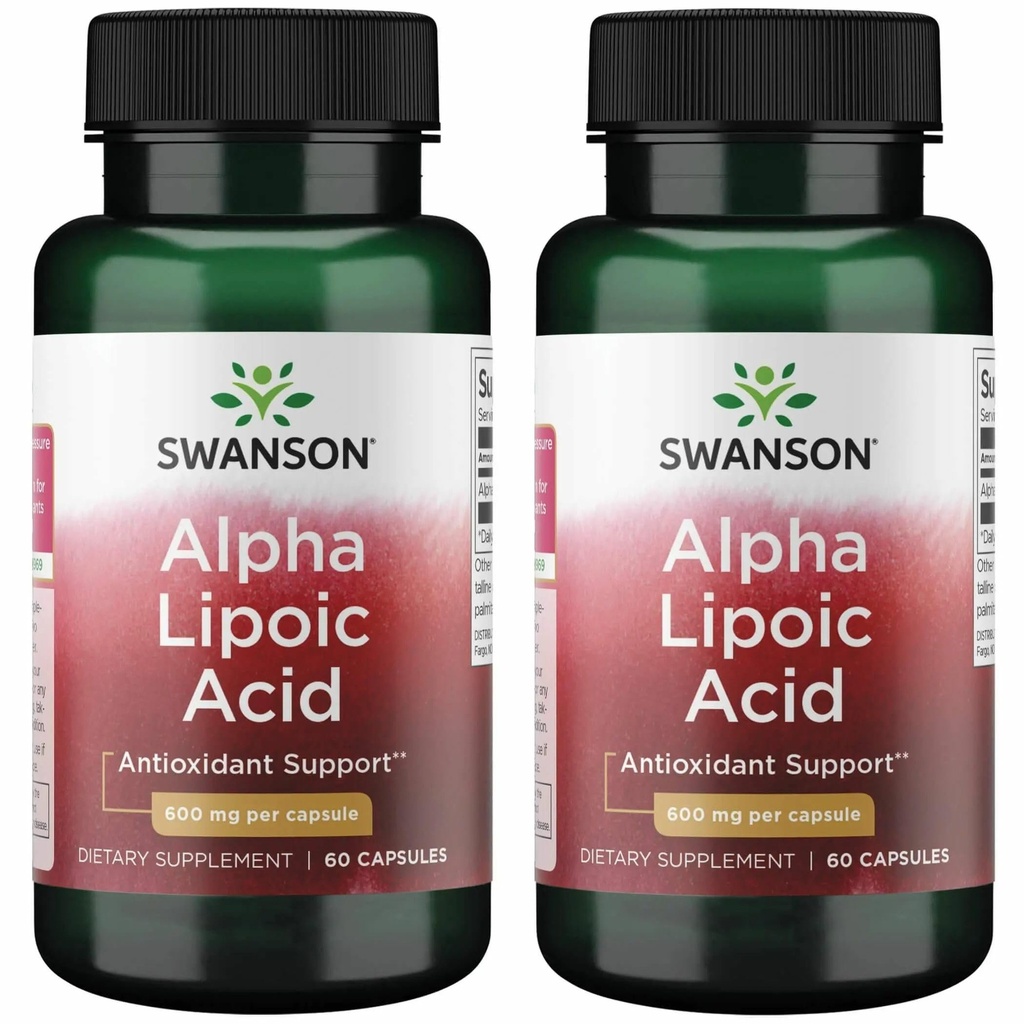 Swanson Alpha Lipoic Acid - 정상적인 범위 내에서 건강한 혈압 수준을 지원하는 천연 보충 - 탄수화물 대사 촉진 - (60 캡슐, 600mg 각각) (2 팩)