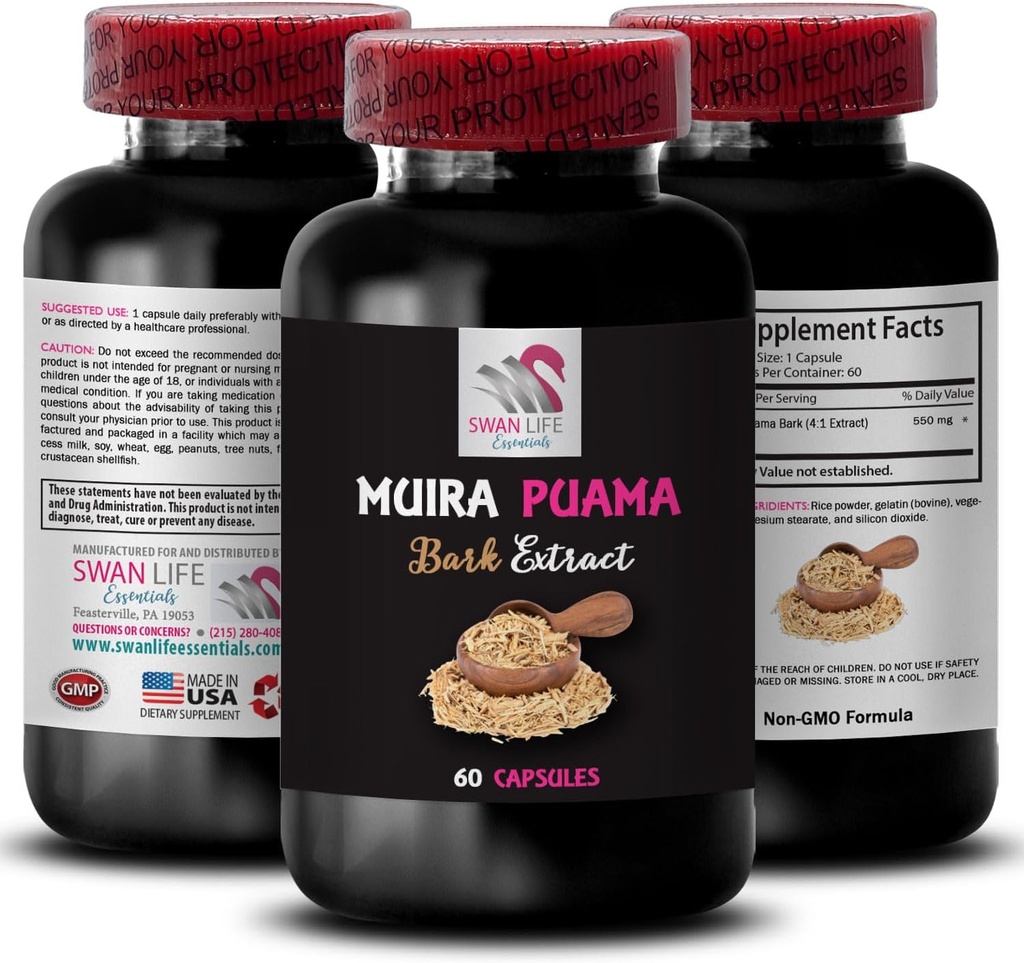 천연 에너지 부스트 - MUIRA PUAMA BARK EXTRACT - Active Lifestyle Support, Botanical Power Source, Plant-Based Strength, Mindful Performance, Natural Endurance Lift, Energy Rebalance 1 병 60 캡