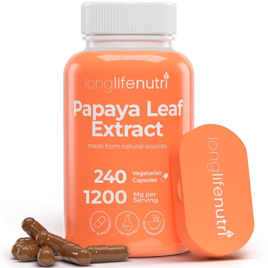 LongLifeNutri Papaya 잎 추출물 보충교재 봉사 당 1,200mg - 240 채식 캡슐, 매일 웰빙을 위한 Carica Papaya에서 4 달 공급, 증명되는 GMP, 미국제