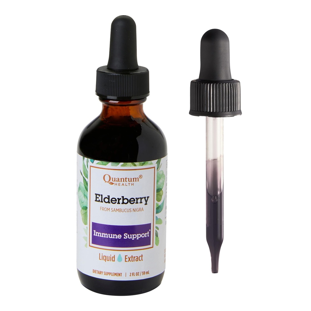 Quantum 건강 검정 Elderberry 액체 추출물 Sambucus Nigra 면역 지원 공식 700mg - 여성 & 남자를 위한 잠재적인 산화 방지제의 매일 웰니스 부스트 - 높은 복용량, 빠른 흡수, Vegan - 2 Fl Oz