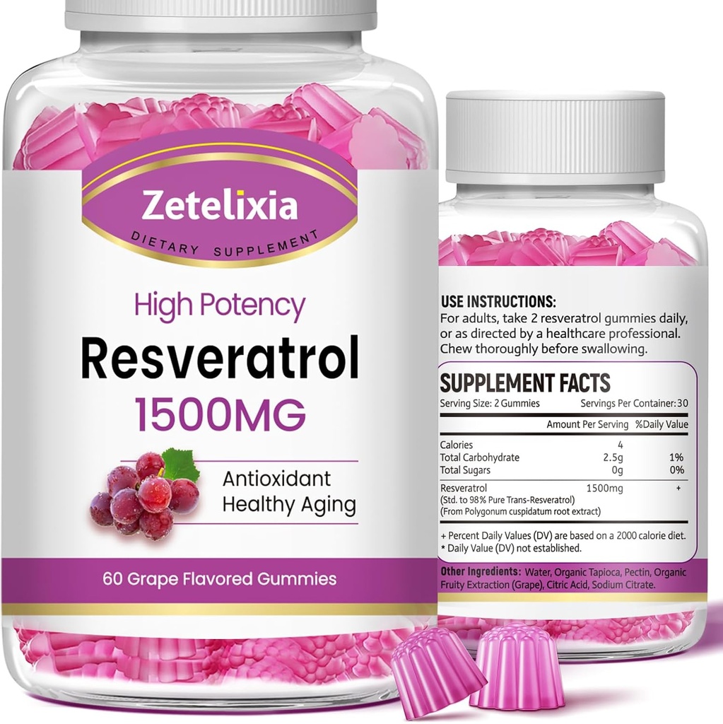 Sugar Free Resveratrol Gummies - 산화 방지제, 건강한 시효, 피부, 두뇌, 유기 - 120 Gummies를 위한 높은 순수성 Resveratrol 보충교재