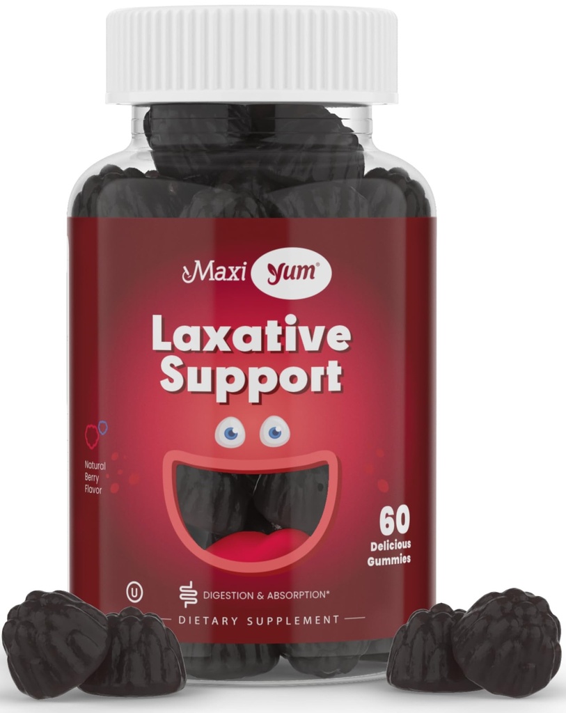 성인과 어린이를위한 Maxi 건강 천연 Laxative Gummies - Non-GMO 및 Vegan Senna Stool Softener Gummies - 변비 지원을위한 Berry 풍미 Chewable Laxative (60 개)