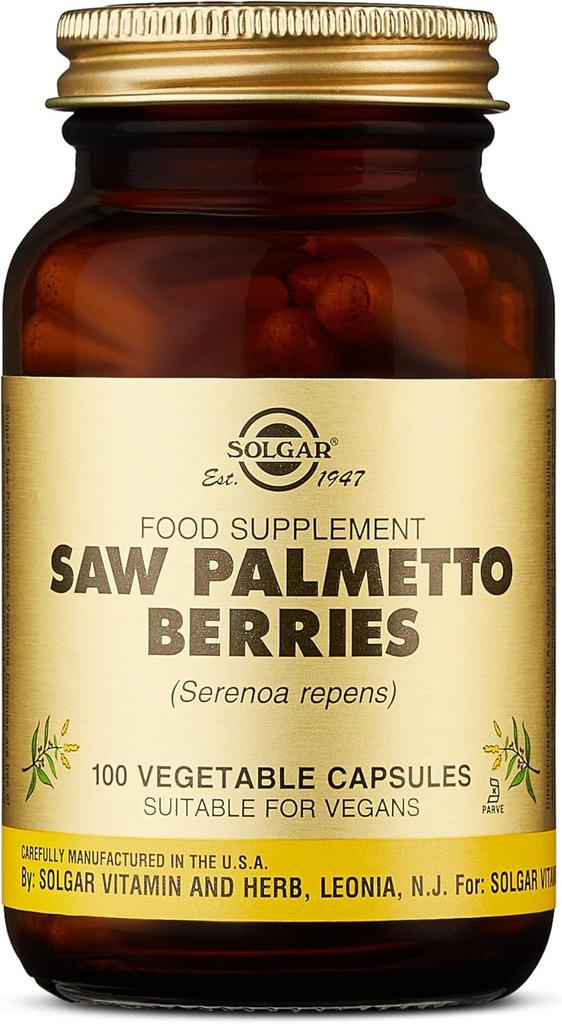 Solgar Saw Palmetto Berries, 100 야채 캡슐 - 남자의 건강 - 전체 효능 - Non-GMO, Vegan, 글루텐 무료, Dairy Free, Kosher - 100 서빙