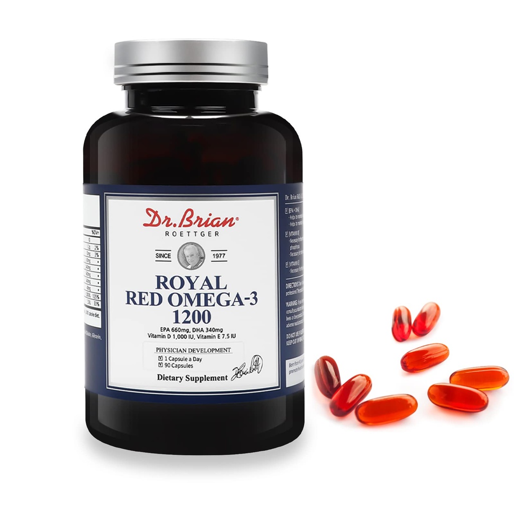 Brian Royal Red Omega 3 1200 박사, EPA와 DHA Omega3 Fish Oil Contain 비타민 D, E Omega-3 지원 - 90 소프트 젤