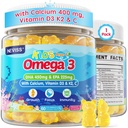 아이 오메가 3 Gummies + 칼슘 400mg + 비타민 D3 K2 + C, 오메가 3 DHA & EPA 보충교재 - 물고기 Burps 없음, 설탕 없음 - 아이 & 청소년 Omgaga 3 + 강한 뼈, 두뇌, 면역, 눈, 60Cts를 위한 Multivitamin 거미