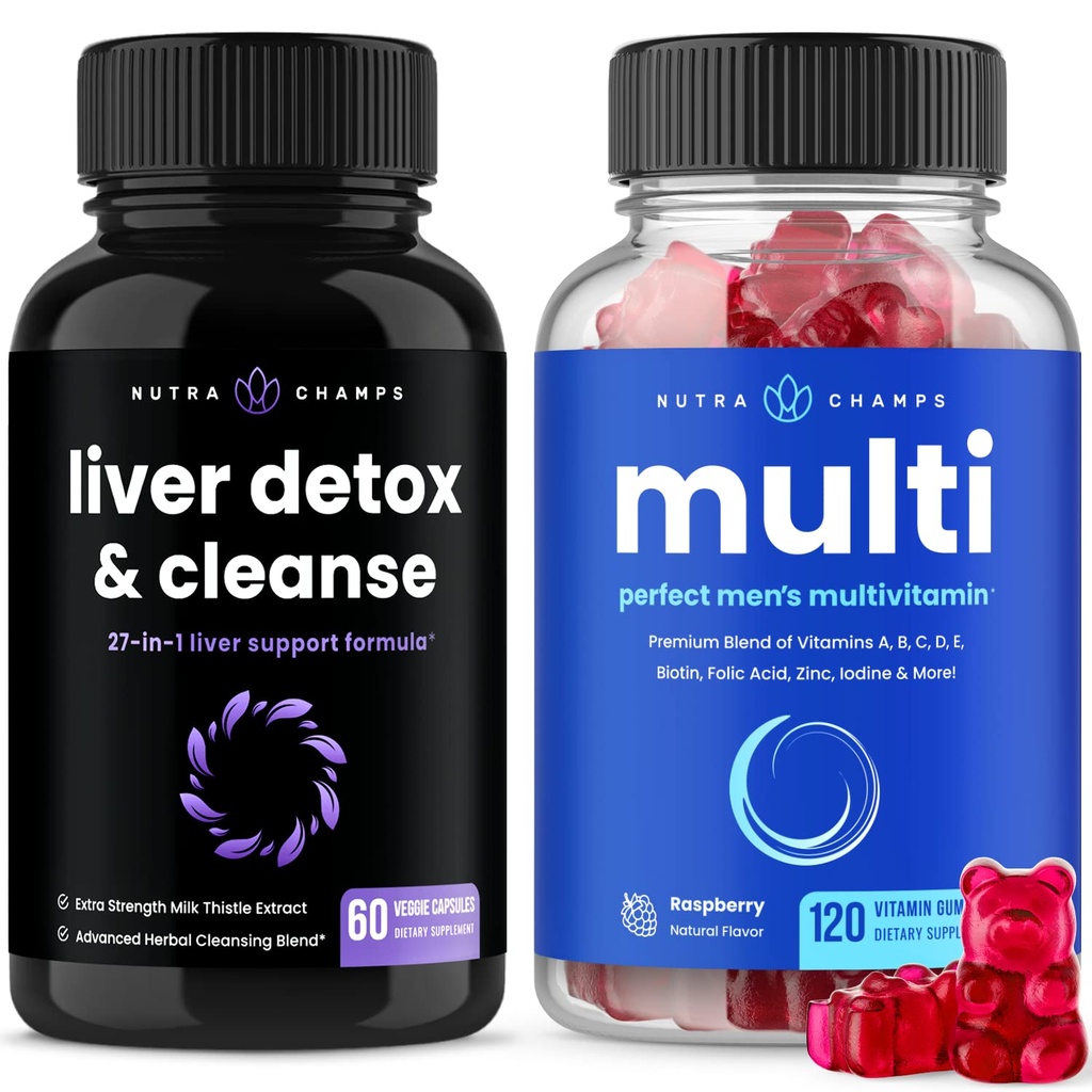 NutraChamps Liver Cleanse Detox 캡슐과 (2 팩) 남성 멀티 비타민 Gummies 번들