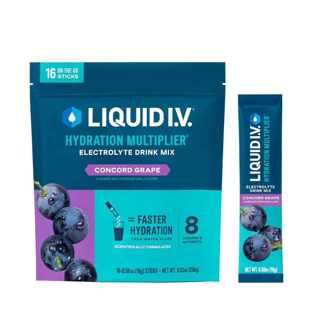 Liquid I.V.® Hydration Multiplier - Concord Grape | 일렉트로이트 파우더 드링크 믹스 | 1 팩 (16 인분)