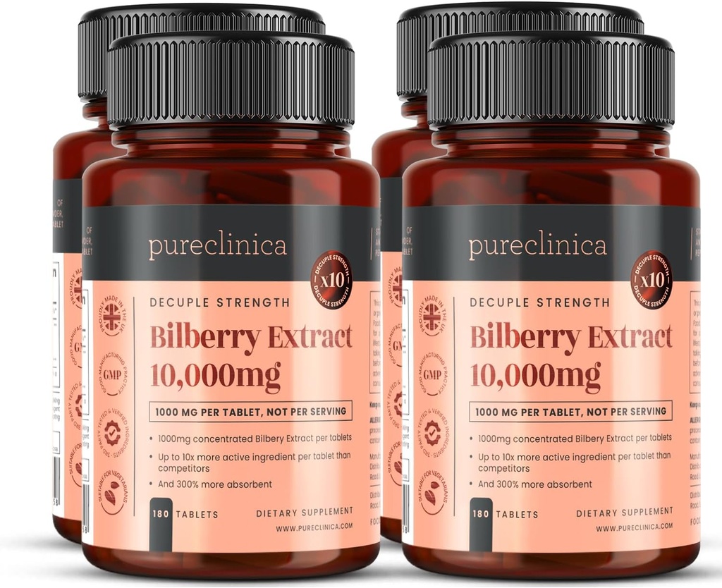 Bilberry 추출물 10,000mg x 720 정제 (4 병) - 대부분의 다른 사람 보다는 정제 당 10 x 더 anthocyanidins