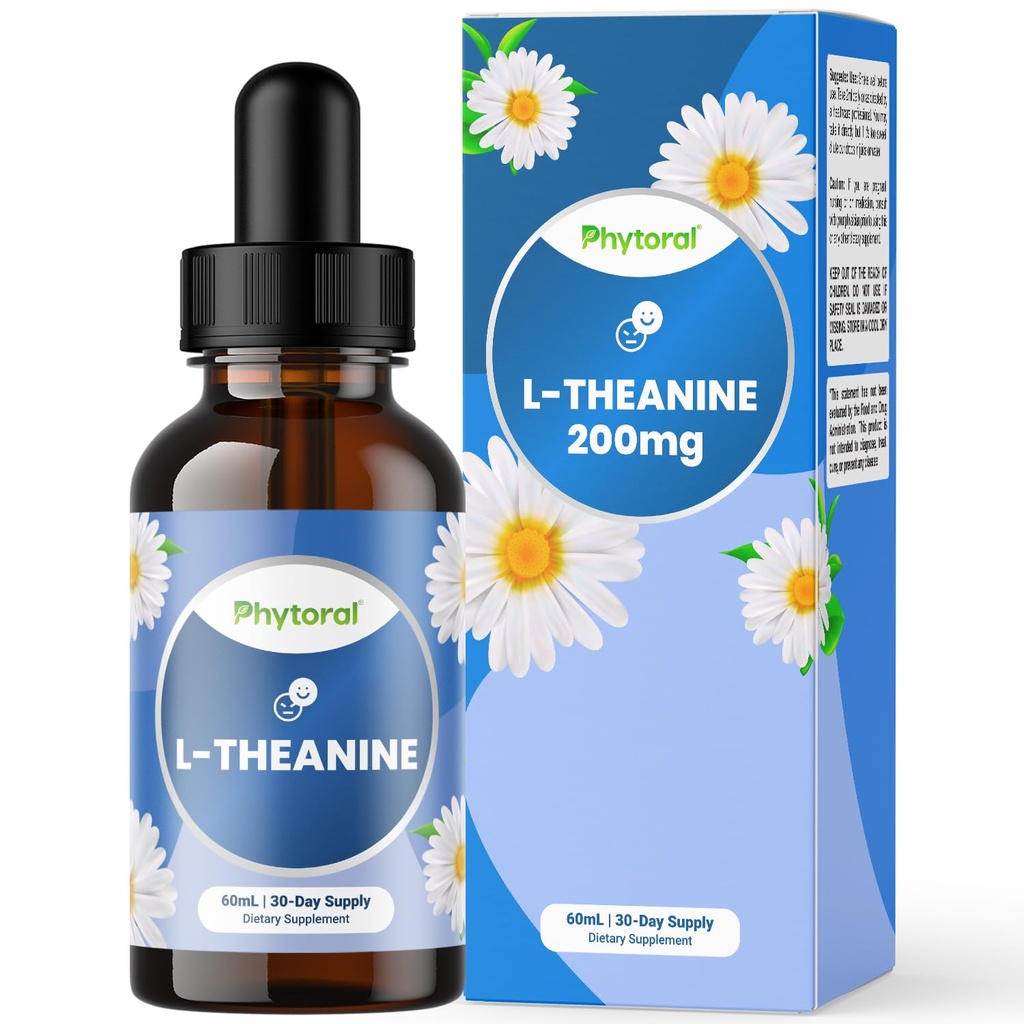 Phytoral Potent L-Theanine Liquid Drops - 어린이 및 성인 Calm 및 Relaxation 지원을위한 높은 흡수 L-Theanine - 어린이 및 성인 액체 30 서빙에 이상적인 프리미엄 품질 드롭
