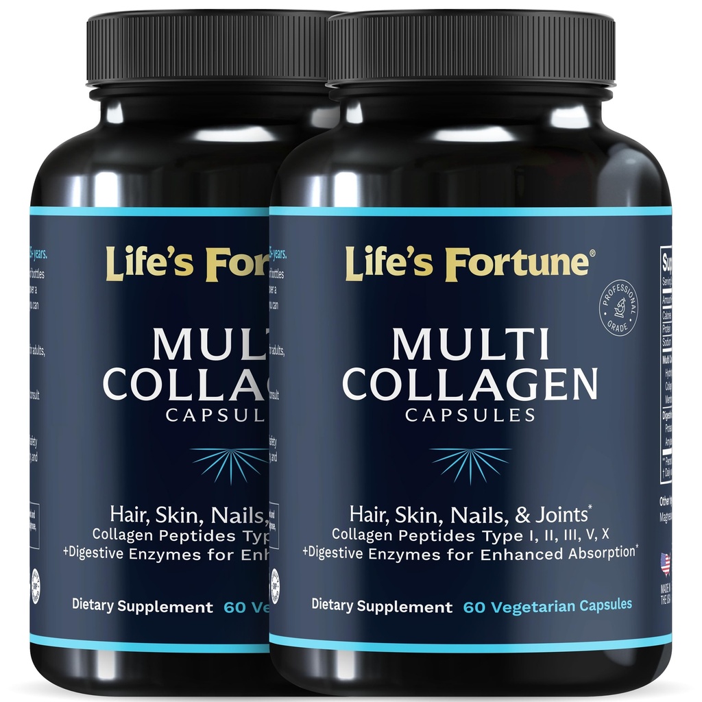 멀티 콜라겐 펩타이드 유형 I, II, III, V & X Hydrolyzed Protein Capsules – Grass-Fed, Digestive Enzyme와 혼합 - 피부, 헤어, 손톱, 관절 및 Gut Health, Unflavored (60 카운트)