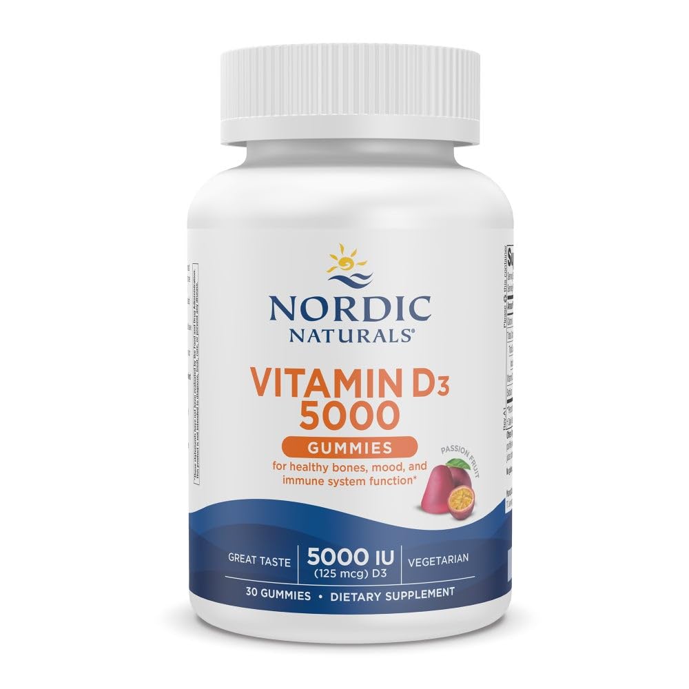 북유럽 자연 비타민 D3 5000 Gummies, 열정 과일 - 30 Gummies - 건강한 뼈, 무드, & 면역 체계 - 채식주의자를위한 지원 - Non-GMO - 30 서빙