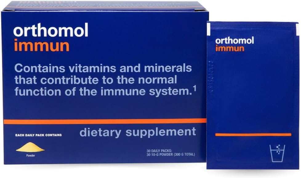 Orthomol Immun 분말, 면역 지원 보충교재, 30 일 공급, 비타민 A, B, C, D, E, 아연, 이오딘