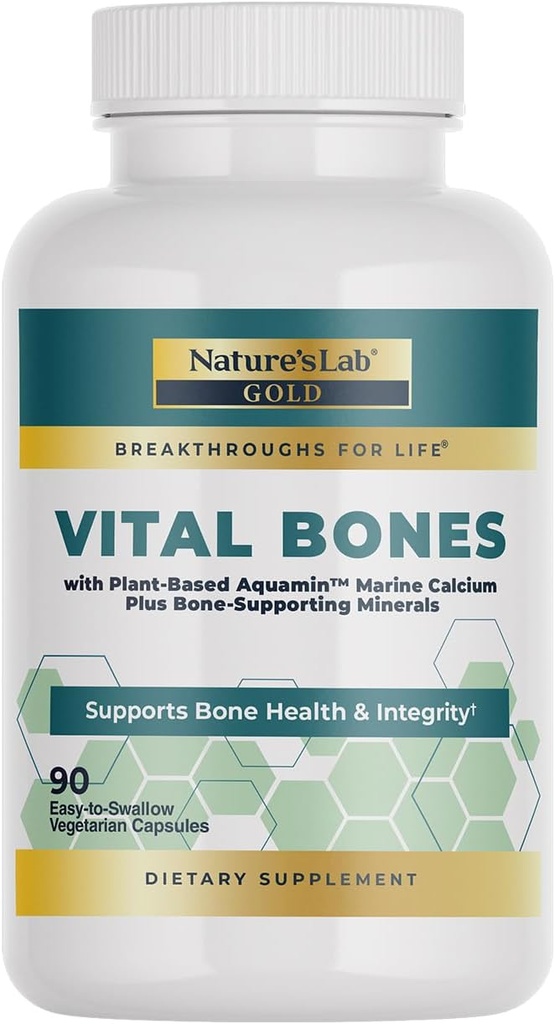 AquaminTM Plant 기반 칼슘이 함유 된 Nature's Lab Gold Vital Bones - 90 채식 캡슐