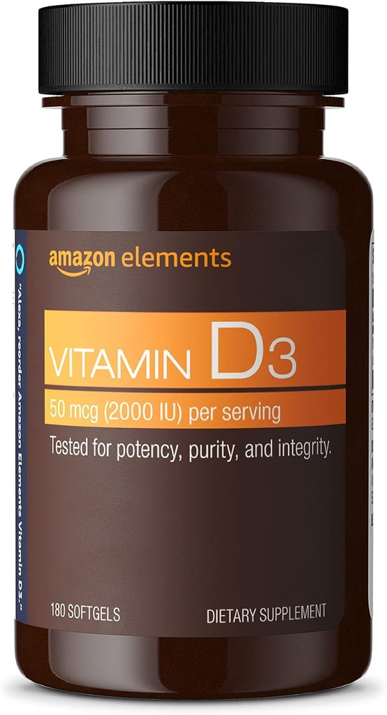 성분 비타민 D3, 2000 IU, 180 Softgels, 6 달 공급 (포장은 다를지도 모릅니다), 지원 강한 뼈 및 면역력