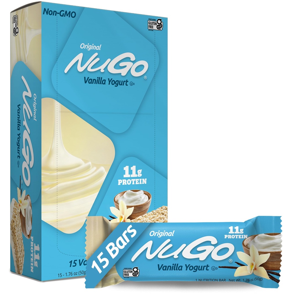 NuGo Protein Bar, 바닐라 요구르트, 11g Protein, 170 칼로리, 글루텐 무료, 1.76 각 Ounce, 15 개 (팩 1)