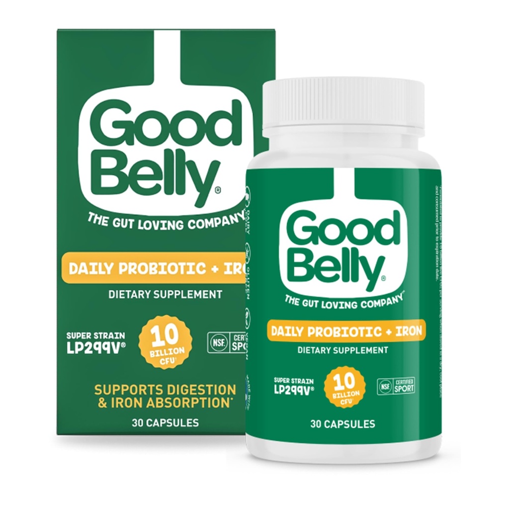 소화 건강 및 철 흡수를위한 GoodBelly Probiotic 캡슐 | 십억 명의 라이브 문화가있는 Vegan Probiotic 보충 | 여성 및 남성을위한 Probiotics | 30 캡슐