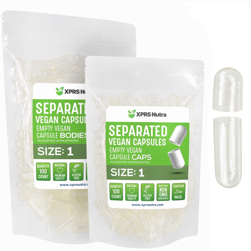 XPRS Nutra Vegan 크기 1 분리 된 캡슐 - 100 개 명확한 프리미엄 빈 캡슐 가방에 분리 - 약 1 개 DIY 보충 충전 용 빈