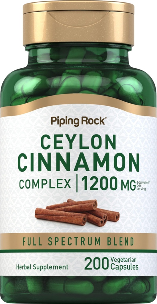 Piping Rock Ceylon Cinnamon Complex 캡슐 1200 mg | 200 개 | 초본 보충 | 채식주의, 비 GMO, 글루텐 무료