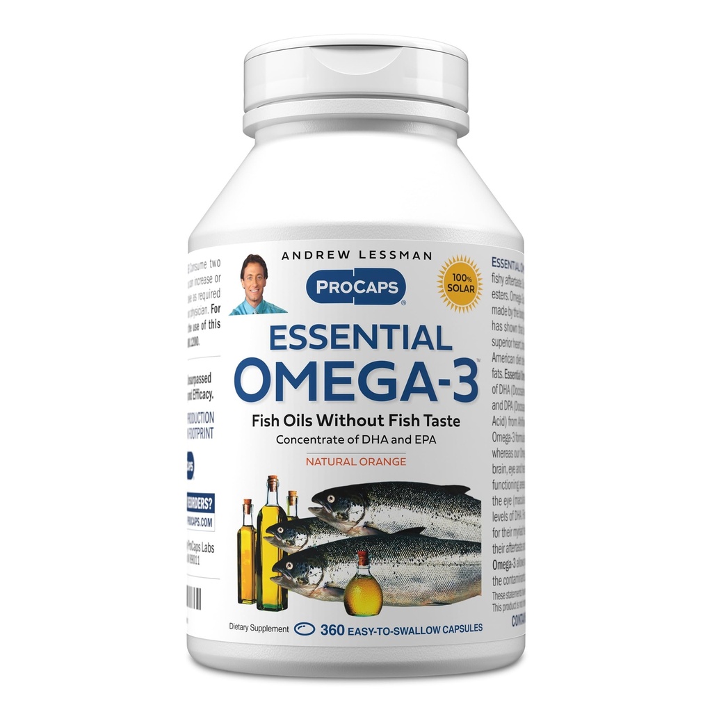 ANDREW LESSMAN Essential Omega-3 Orange - 360 Softgels - 매우 순수한, 높은 Potency Omega-3 오일. 높은 DHA, Stomach Upset 없음, 오염 물질 없음, 수성 없음. 작은 쉽게 삼키기 Softgels