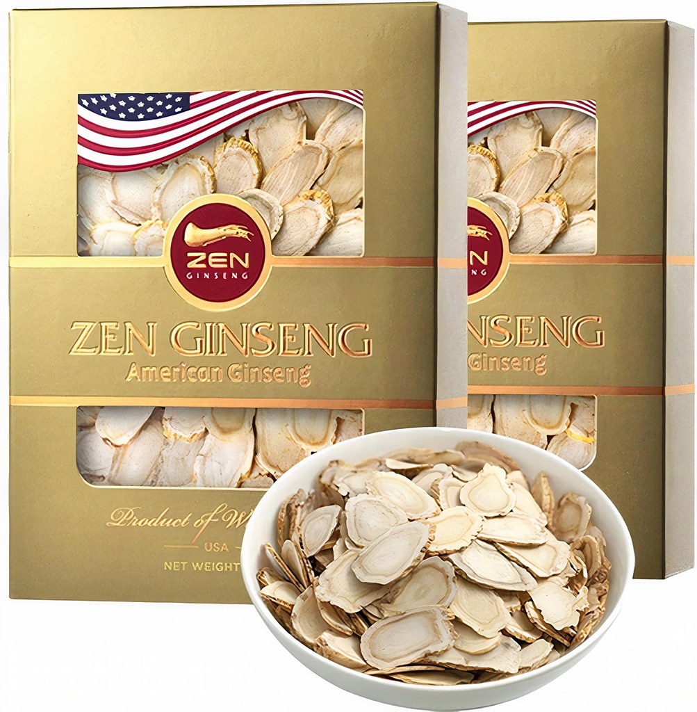 American Wisconsin Ginseng Slices의 2개의 상자 - 개선된 에너지, 성과, & 남자 & 여자를 위한 정신 건강. 합계 8 Oz.