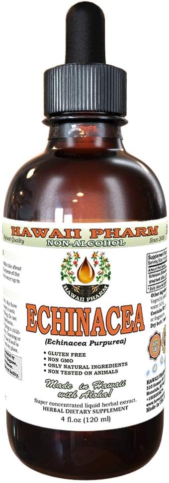 Echinacea 알콜 자유로운 액체 추출물, 유기 Echinacea (Echinacea Purpurea)에 의하여 말린 허브 Glycerite 하와이 Pharm 자연적인 초본 보충교재 4개 oz