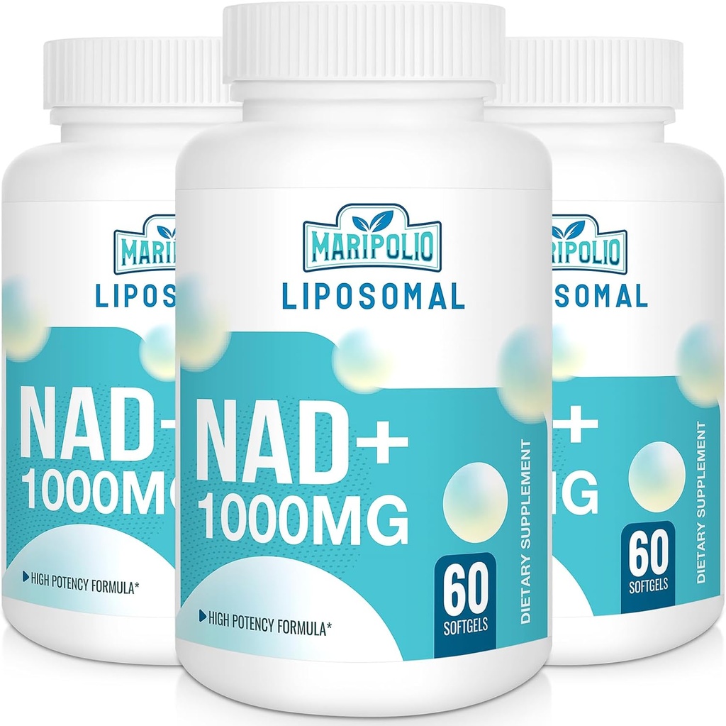 Liposomal NAD+ 보충교재 1000 mg | 가장 높은 NAD Pontecy | 최대 흡수 | 순수한 NAD 보충교재 | 에너지와 DNA 수선, 노후화, 뇌 기능 | 180 Softgels
