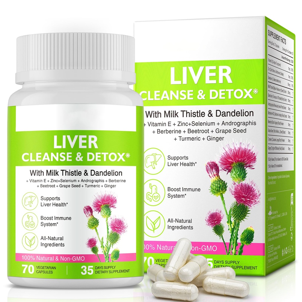 Liver Renew Cleanse Detox,Liver Cleanse Detox & Repair & Support |70 캡슐|브러시 건강에 대한 해발 보충| 우유 이틀 댄 델리온 뿌리 9 남자를위한 허브 미네랄