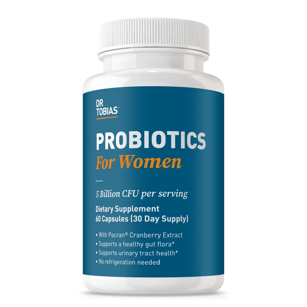 여성을위한 Tobias Probiotics 박사, 5 억 CFUs Plus Prebiotics & Cranberry Extract for Urinary Tract Health for Women, Digestive & Immune Health, 60 캡슐, 30 서빙