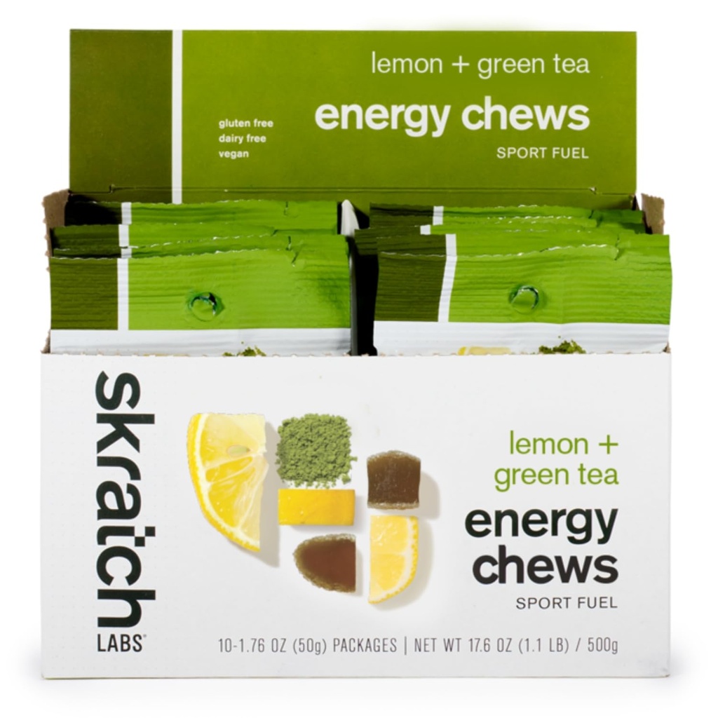 Skratch Labs Energy Chews | 달리기, 사이클링, 스포츠 퍼포먼스|젤 대안 | 매사추세츠 + 레몬 (10 팩) | 글루텐 프리, 비건