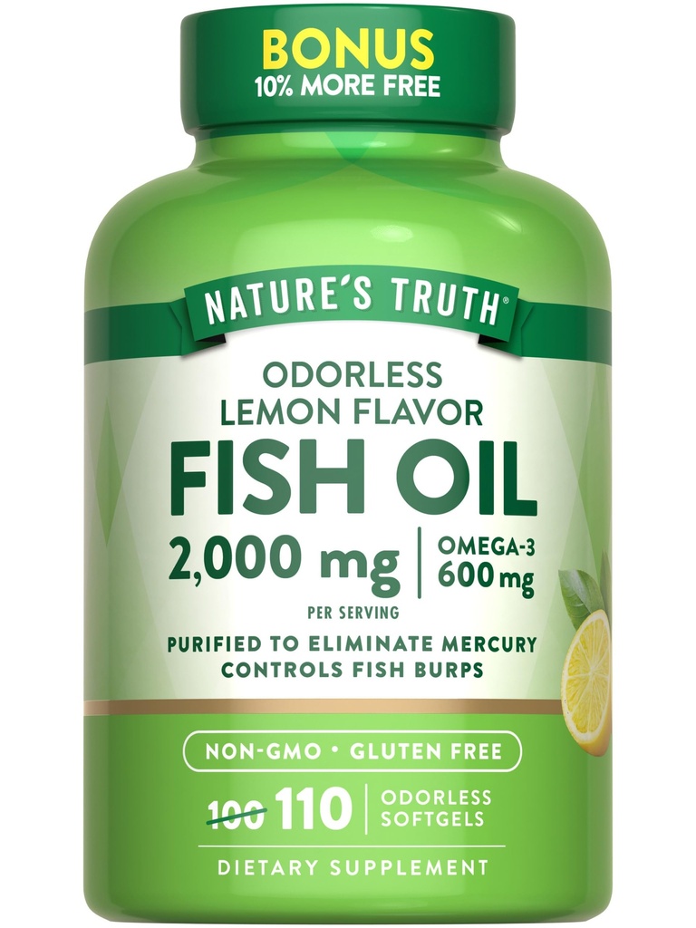 자연의 진실 물고기 기름 2000mg | 110 Softgels | 오메가-3 | 레몬 맛 | 비 GMO & 글루텐 무료 보충
