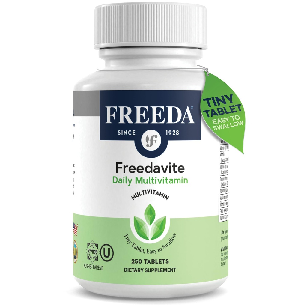 Freedavite 작은 정제 - 남성과 여성을위한 모더레이트 멀티비타민 - 순수한 비타민 A, C, D, E, B1, B2, B6, B12, 바이오틴, 칼슘, 아연, 철, 마그네슘, 망간, 구리, 셀레늄, 이오딘 - 250 개