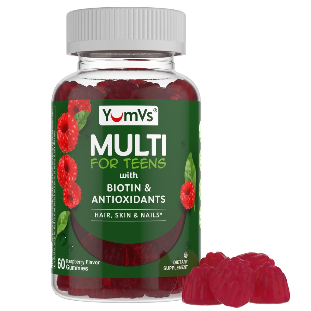 YumVs 비탄 Multivitamin Gummies 와 Biotin 과 Antioxidants - 라즈베리 맛 - 머리 피부 손톱 지원 - Kosher Teenager Vitamins 용 Boys 과 Girls 12-17 - 비탄 Gummy Multi Vitamin (60 카운트)