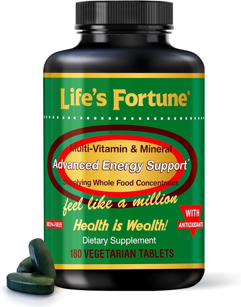 Life's Fortune Multivitamin & Mineral Supplement, Superfood Greens, Amino Acids, Enzymes, High Potency Vitamin A, C, D, E, B12, 180 Tab와 함께 남성 및 여성을위한 일일 천연 에너지 소스