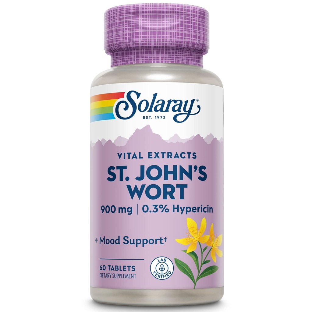 SOLARAY St. Johns Wort 공중 추출물 하나 매일 900mg의 Mood 안정성 & 뇌 건강 지원, 비 GMO를 위한 표준화된 w/0.3% Hypericin |60 서빙 |60 정제