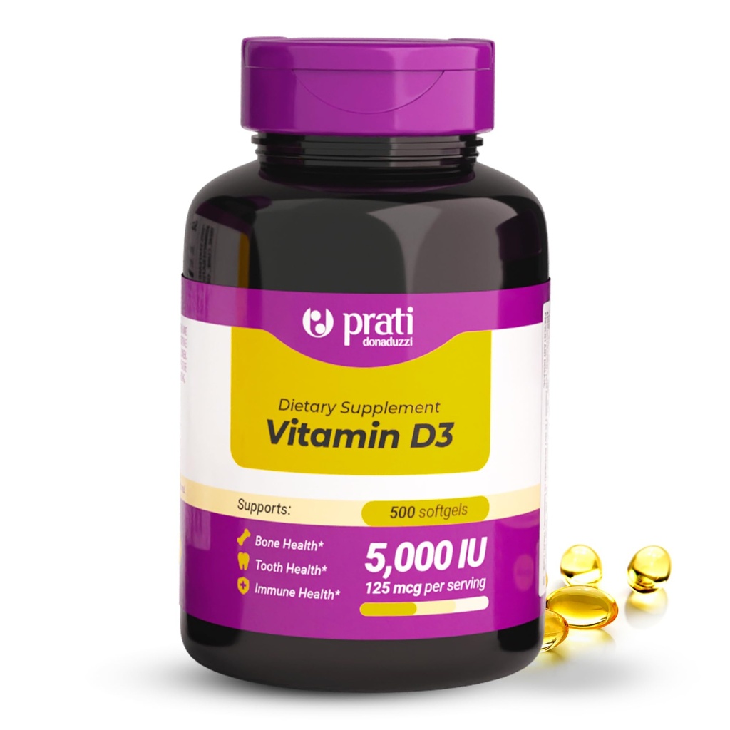 비타민 D3 5,000 IU - 500 Softgels - 방어 시스템, 뼈 및 근육 건강 지원 - 가족 크기