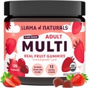 Llama Naturals Multivitamin for Women & Men, Vegan, 비타민 D, C & K, 성인 Real Fruit Gummy Vitamins, Chewable Multivitamin 보충교재, 추가 설탕 지팡이, 딸기, 120 Ct