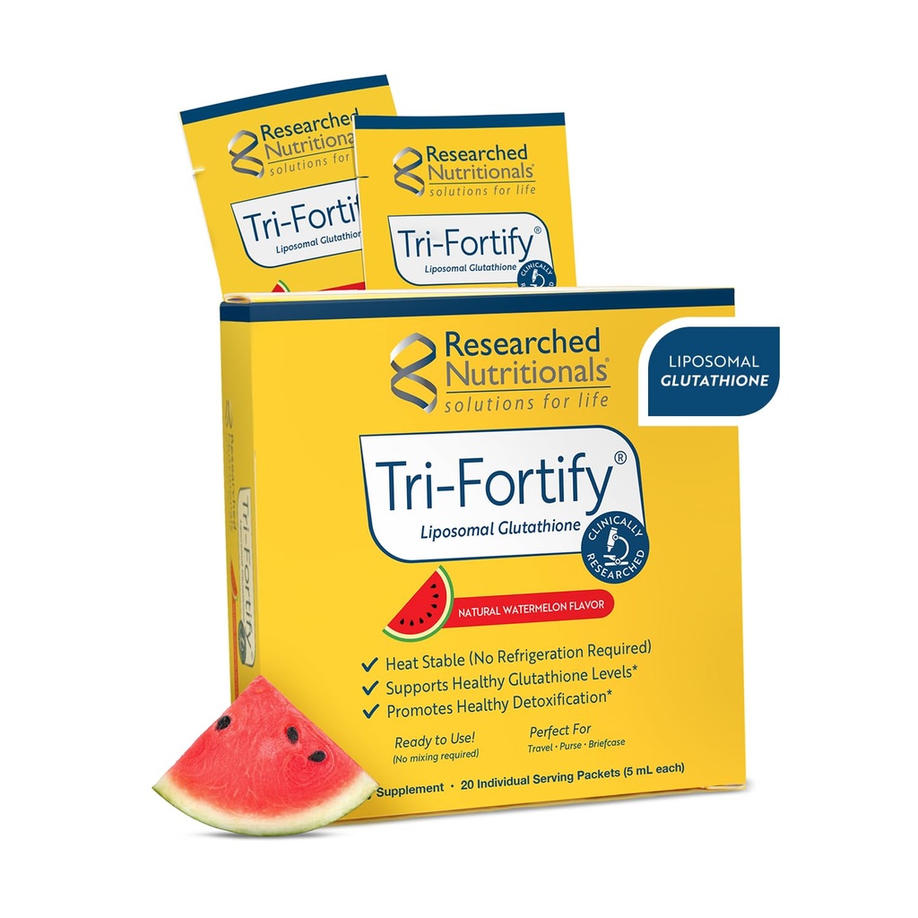 연구 영양 Liposomal 글루타티온 (450mg) 액체 젤 + 비타민 C - Tri-Fortify - Aid 자연적인 에너지, 면역 지원 & Detox - 흡수, 수박 (20 Packets)를 위해 임상 연구하는